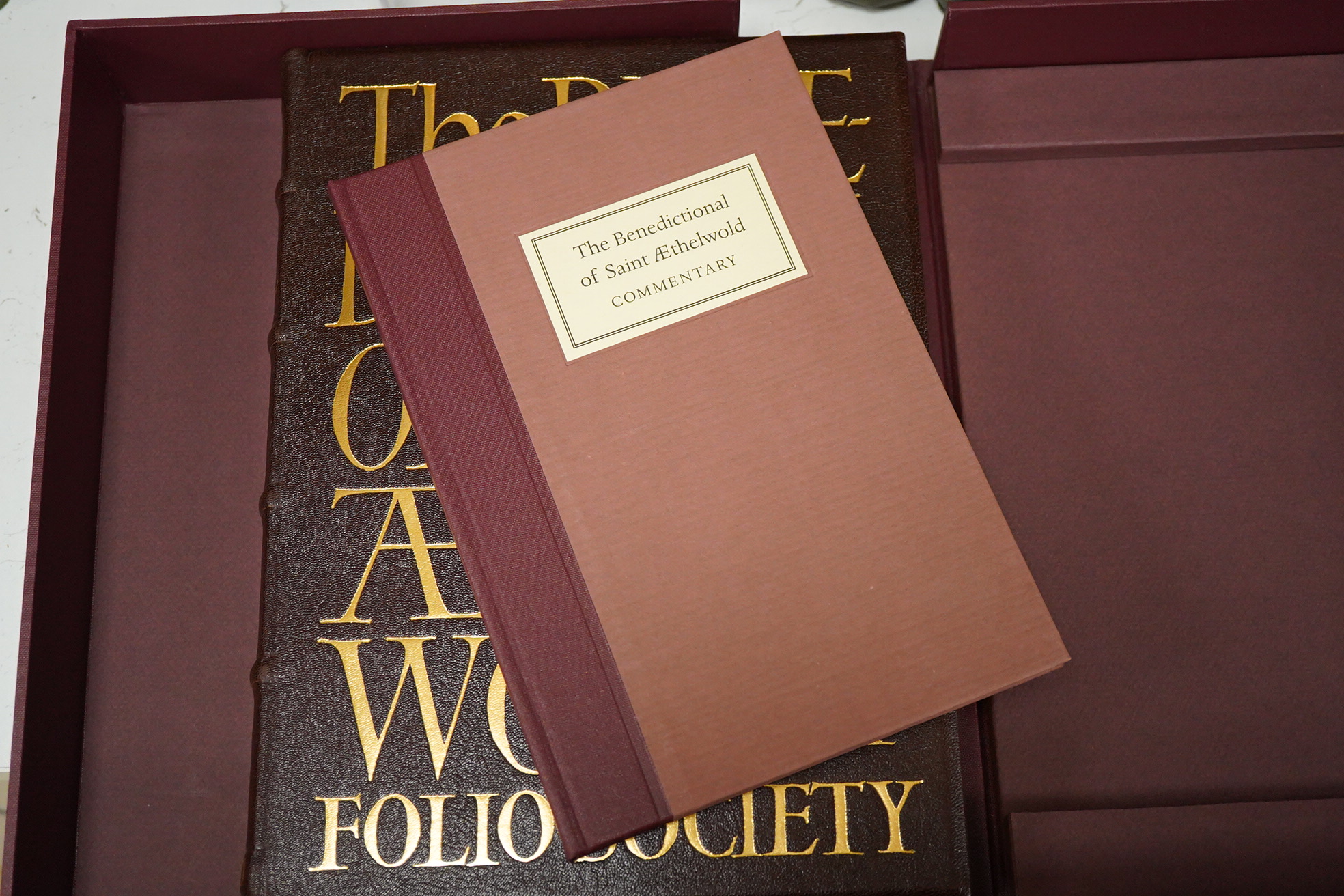 The Benedictional of Saint Athelwold. Limited facsimile edition. 119ff. in gold and colour (text and illus.) and limitation leaf; publisher's gilt lettered morocco with blind decorated panelled spine, ge. (by Smith Settl